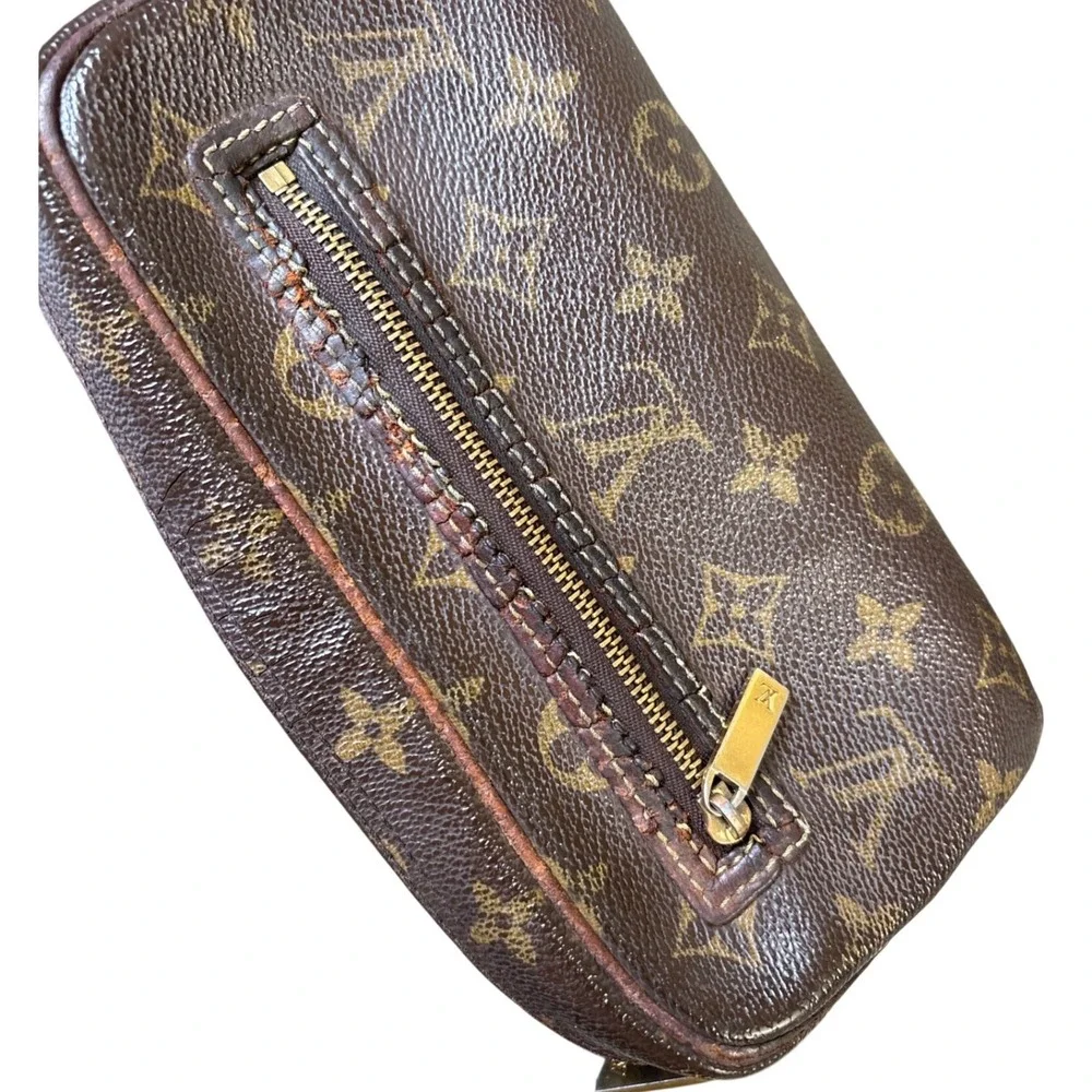 Louis Vuitton Monogram Canvas Cosmetic Toiletry Makeup Pouch Brown Vintage